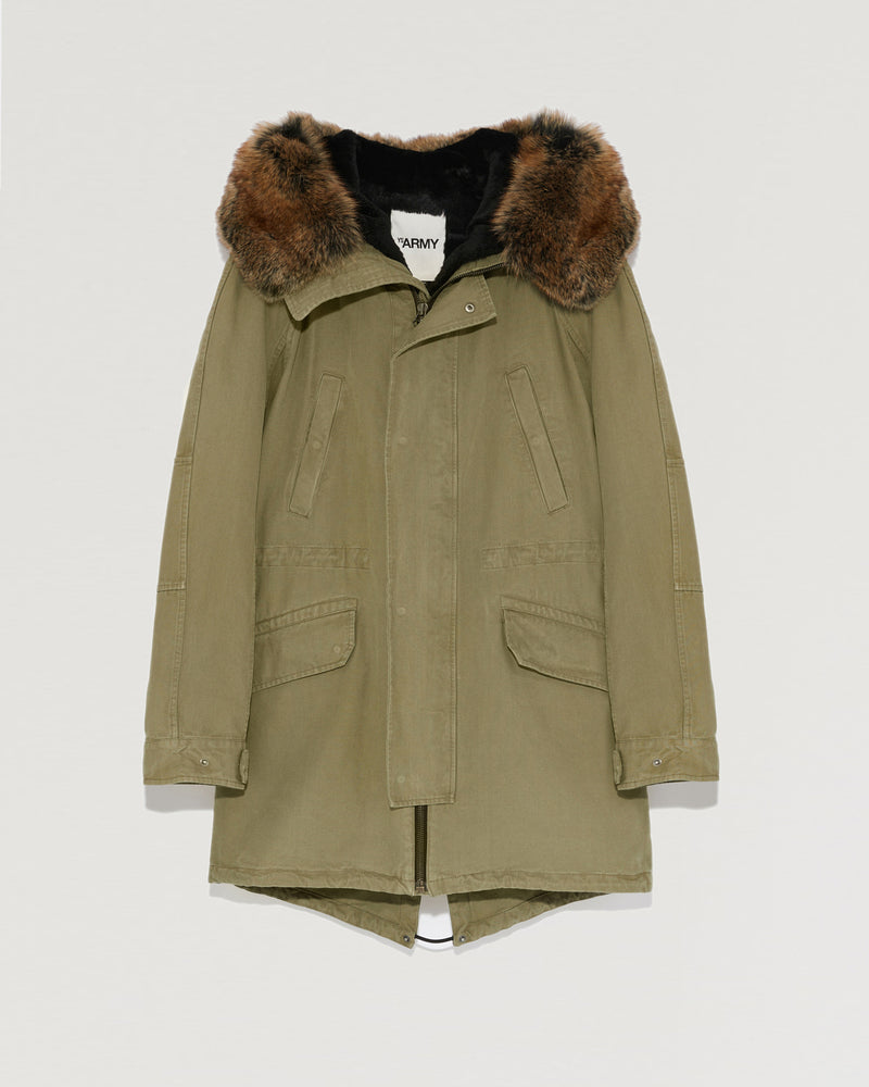 Hooded cotton parka with fox fur-Yves Salomon-Winter sale & boxing day