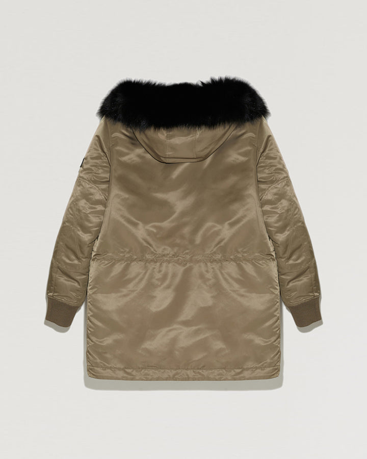 Black Friday 2025- Hooded down jacket in technical fabric with fox fur-Yves Salomon-Winter sale & boxing day
