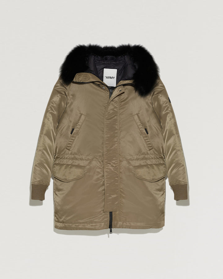 Black Friday 2025- Hooded down jacket in technical fabric with fox fur-Yves Salomon-Winter sale & boxing day