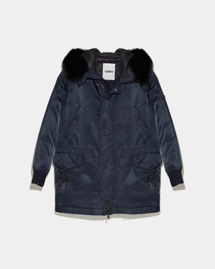 Black Friday 2025- Hooded down jacket in technical fabric with fox fur -Yves Salomon