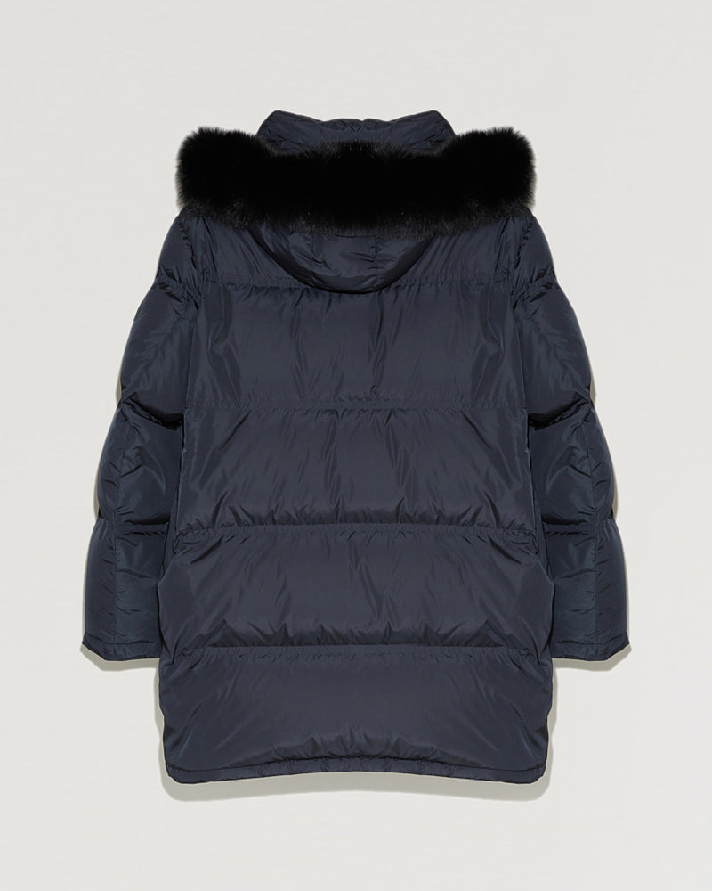 Long Hooded down jacket with fox fur-Yves Salomon-Winter sale & boxing day