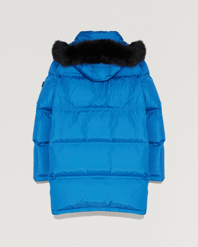 Long Hooded down jacket with fox fur-Yves Salomon-Winter sale & boxing day