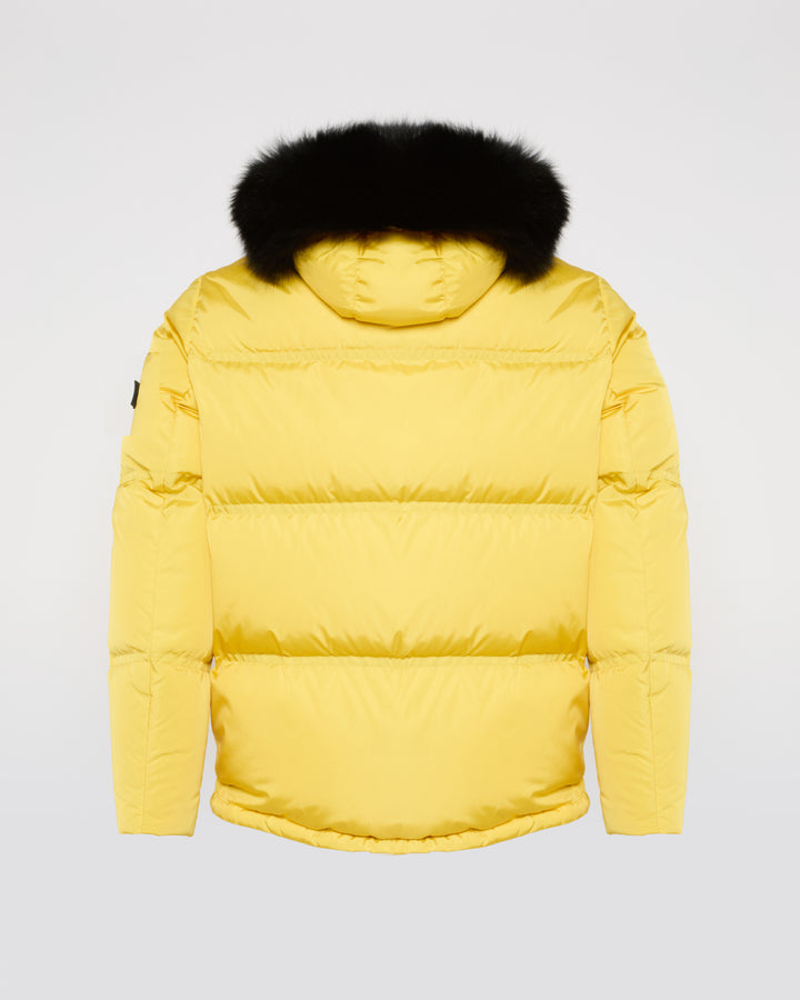 Black Friday 2025- Gabardine down jacket with hood and fox fur