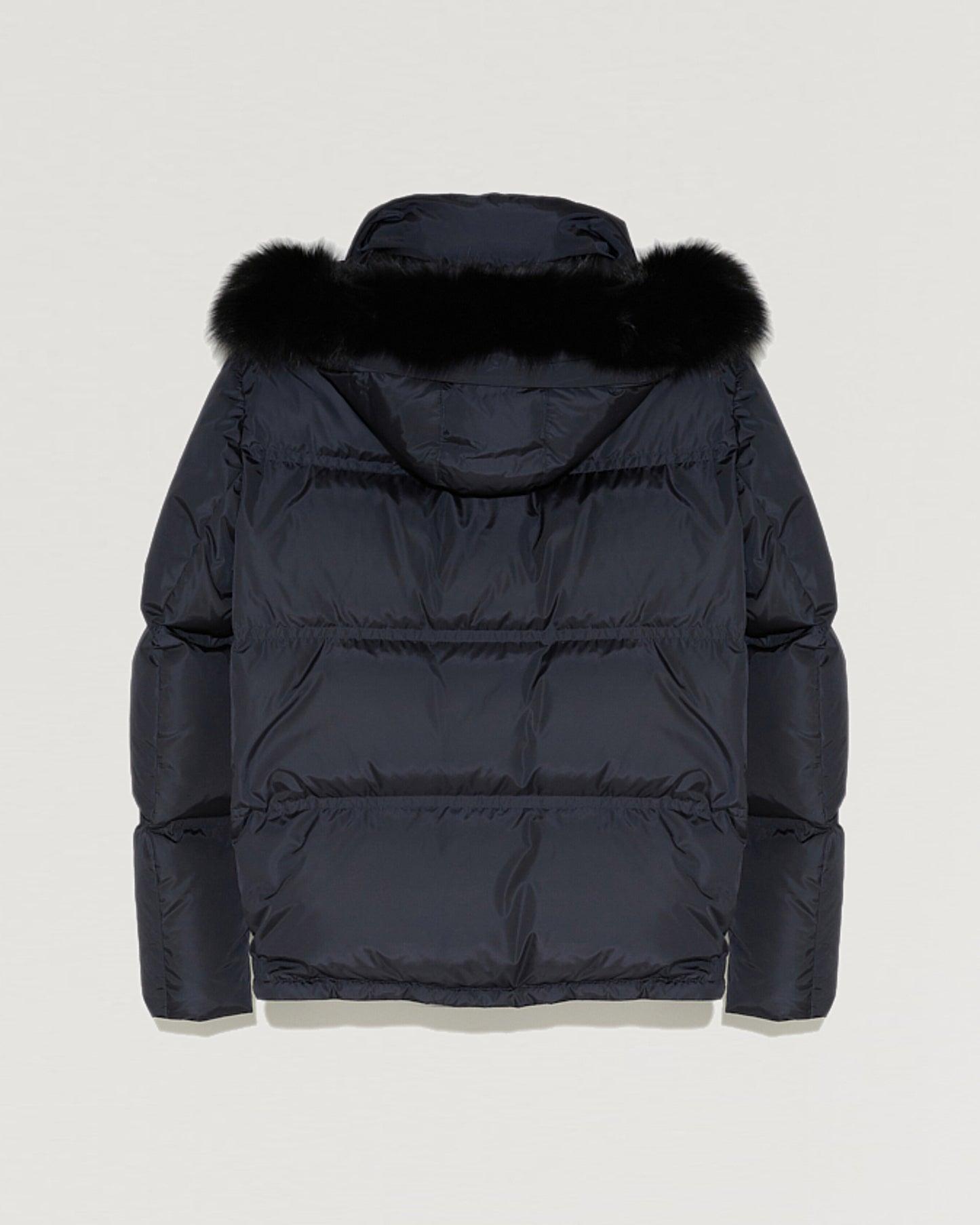 Black Friday 2025- Hooded down jacket in technical gabardine with fox fur-Yves Salomon-Winter sale & boxing day