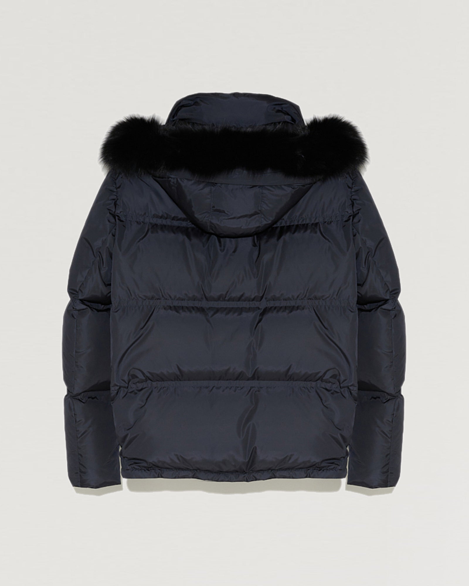 Black Friday 2025- Hooded down jacket in technical gabardine with fox fur-Yves Salomon-Winter sale & boxing day
