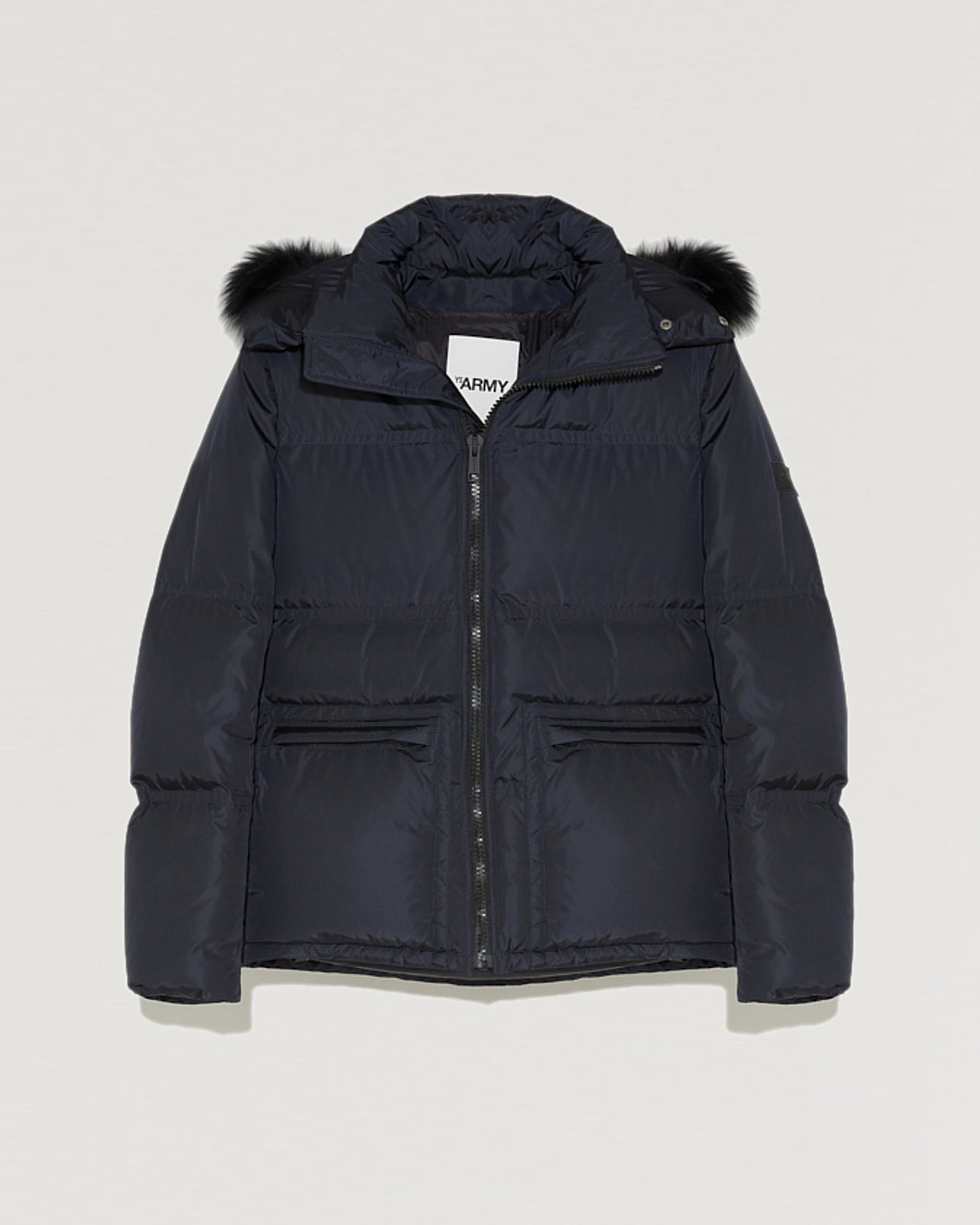 Black Friday 2025- Hooded down jacket in technical gabardine with fox fur-Yves Salomon-Winter sale & boxing day