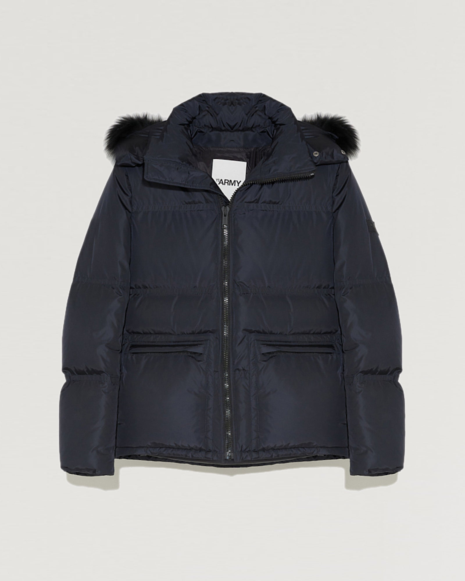 Black Friday 2025- Hooded down jacket in technical gabardine with fox fur-Yves Salomon-Winter sale & boxing day
