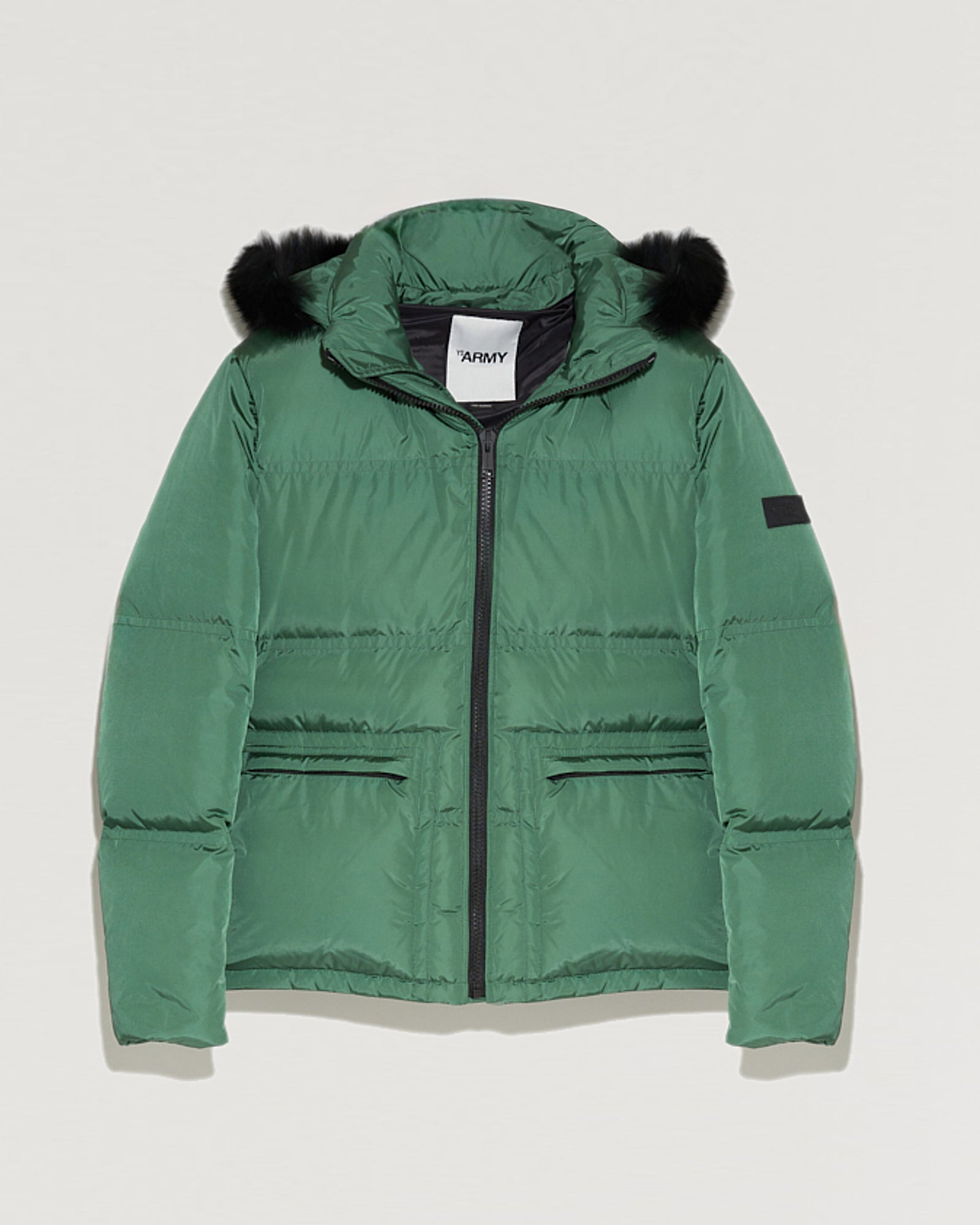 Black Friday 2025- Hooded down jacket in technical gabardine with fox fur-Yves Salomon-Winter sale & boxing day