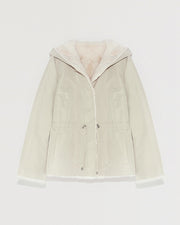 Mink short reversible parka with stripes