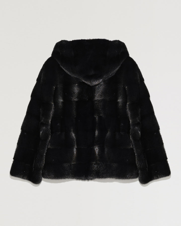 Mink short reversible parka with stripes