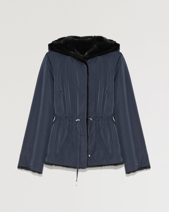 Mink short reversible parka with stripes