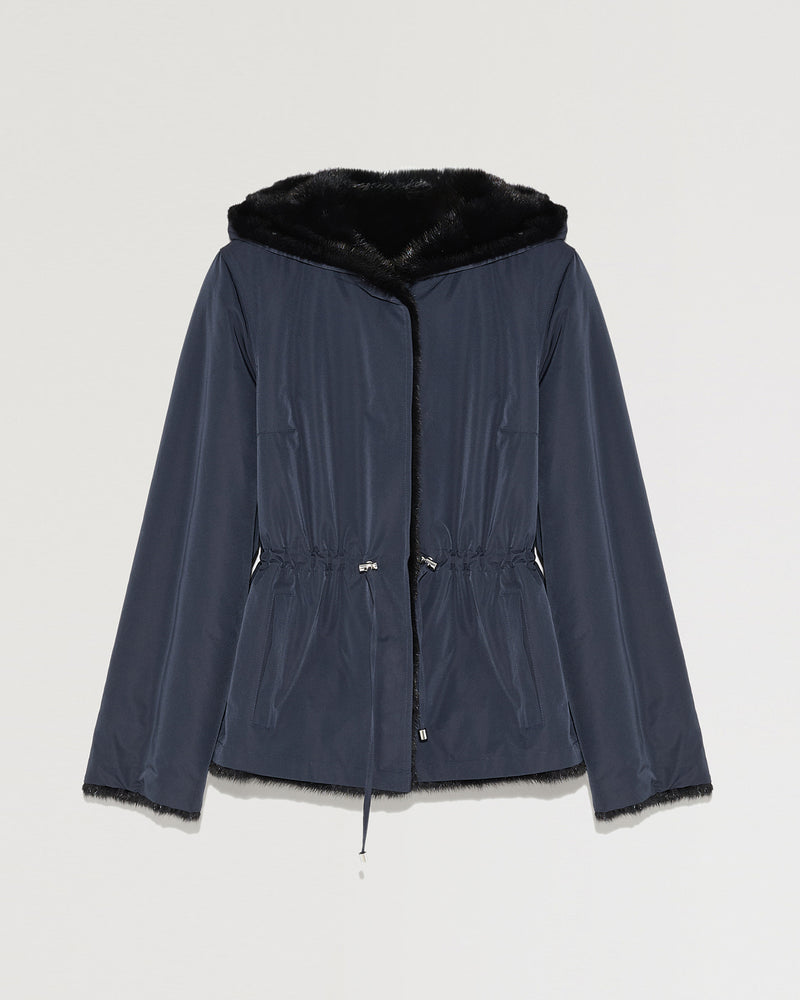 Mink short reversible parka with stripes