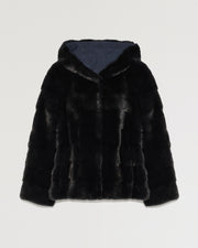 Mink short reversible parka with stripes