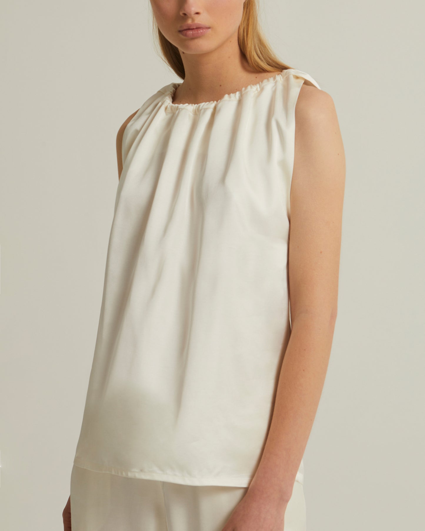 Sleeveless top with adjustable satin neckline -Yves Salomon