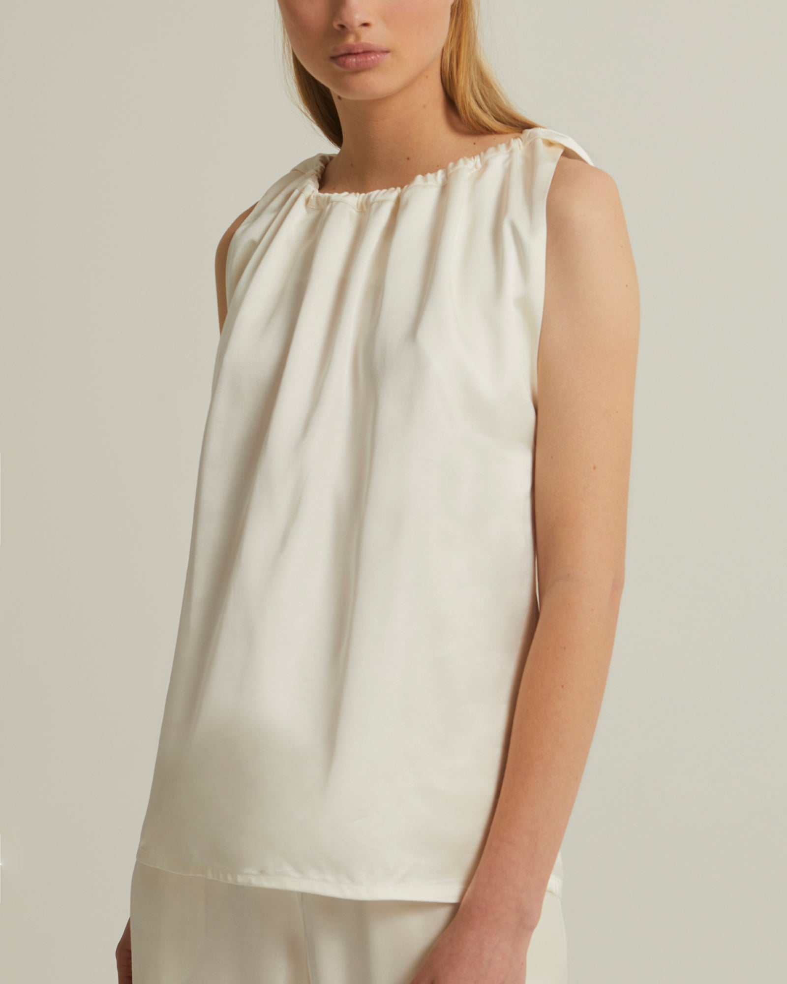Sleeveless top with adjustable satin neckline -Yves Salomon