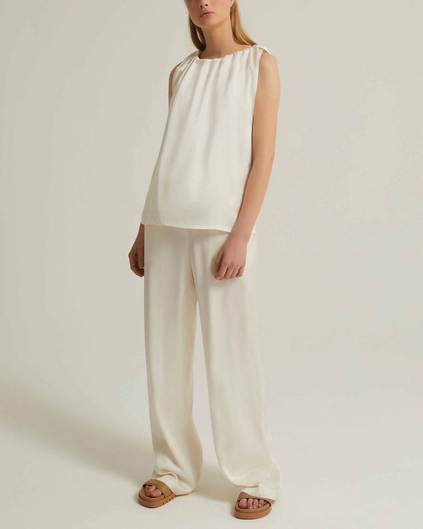 Sleeveless top with adjustable satin neckline -Yves Salomon