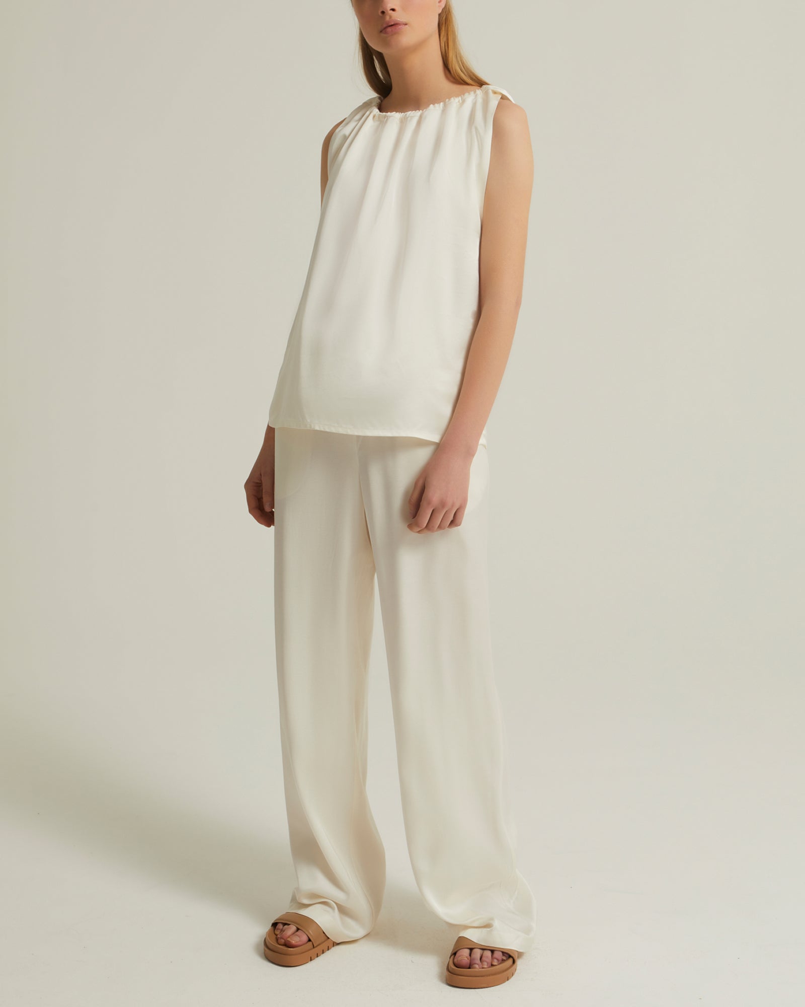 Sleeveless top with adjustable satin neckline -Yves Salomon