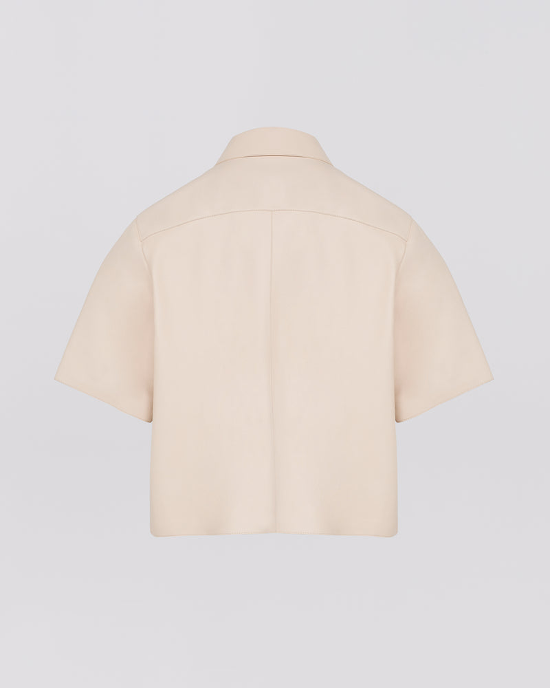 Cropped shirt with short sleeves in lamb leather