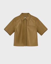 Cropped shirt with short sleeves in lamb leather
