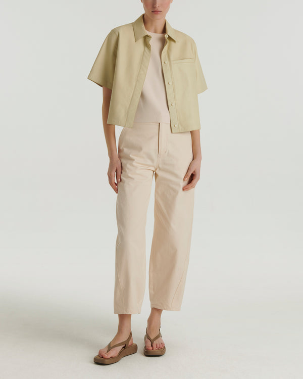 Cropped shirt with short sleeves in lamb leather