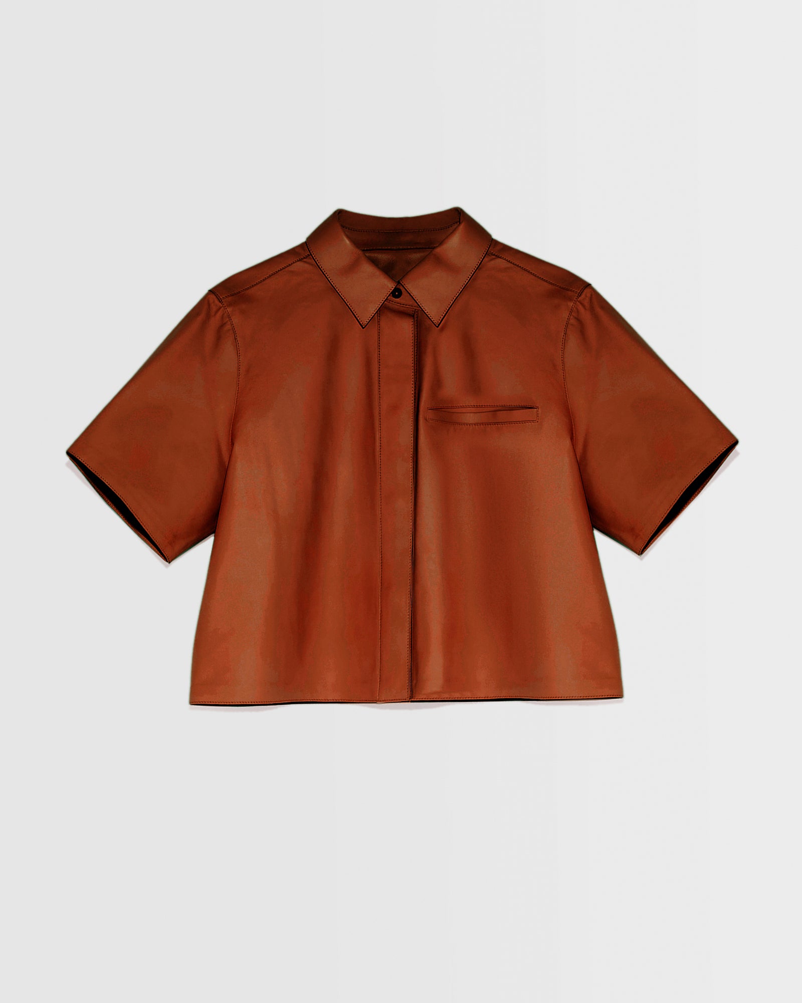 Cropped shirt with short sleeves in lamb leather -Yves Salomon