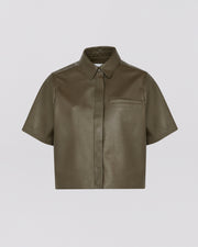 Cropped shirt with short sleeves in lamb leather