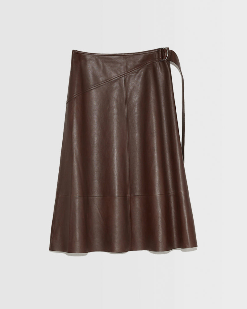 Belted leather midi skirt in lamb leather