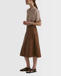 Belted leather midi skirt in lamb leather