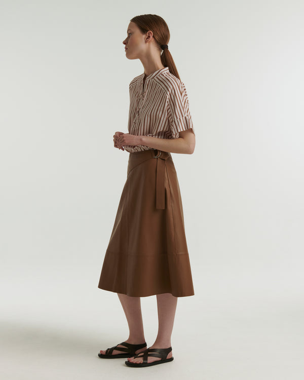 Lamb leather midi skirt - brown
