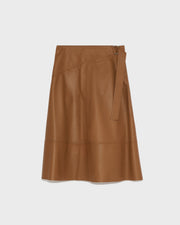 Belted leather midi skirt