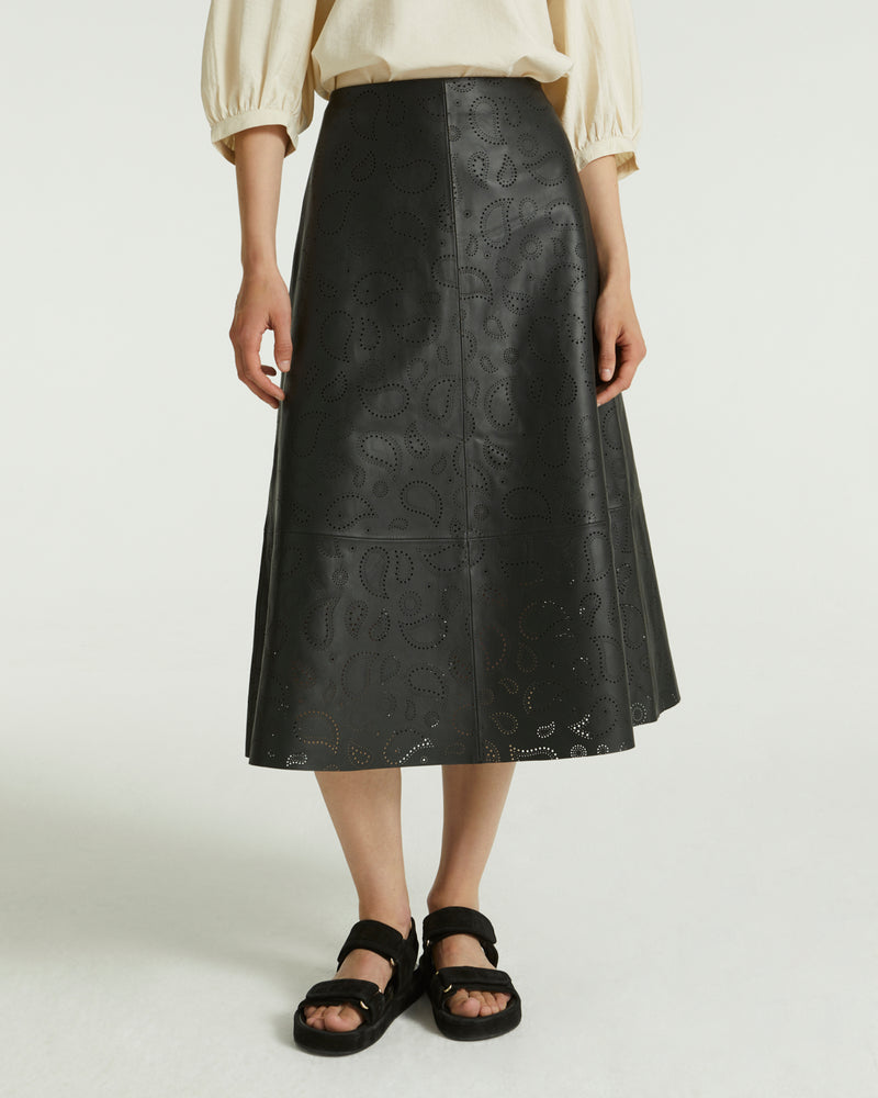 Perforated leather maxi skirt