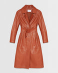 Long belted leather trench coat