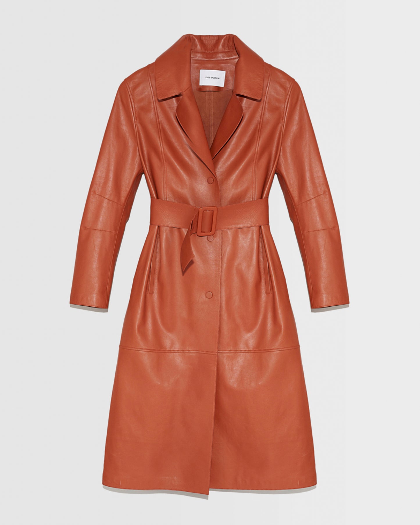 Long belted leather trench coat -Yves Salomon