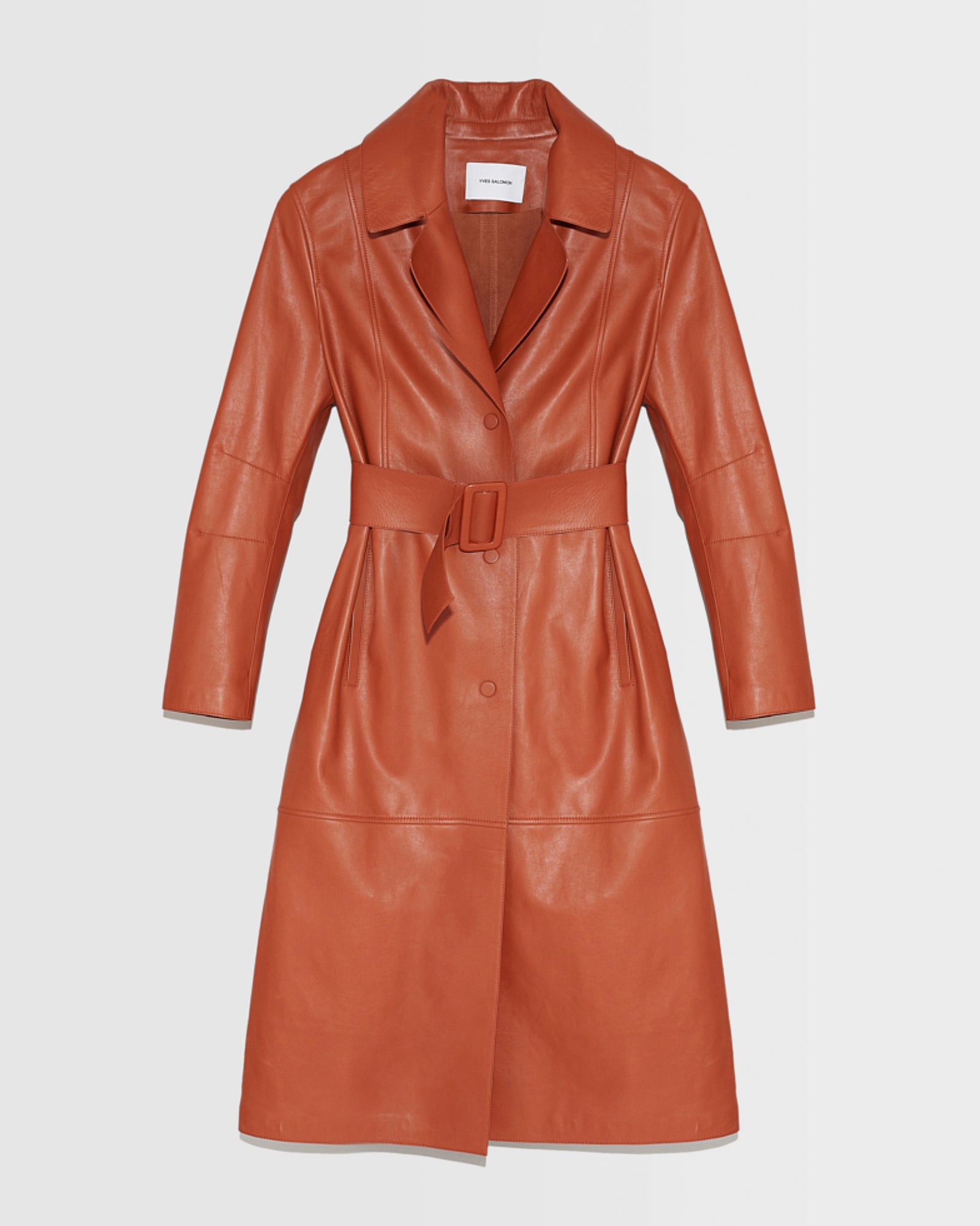 Long belted leather trench coat -Yves Salomon