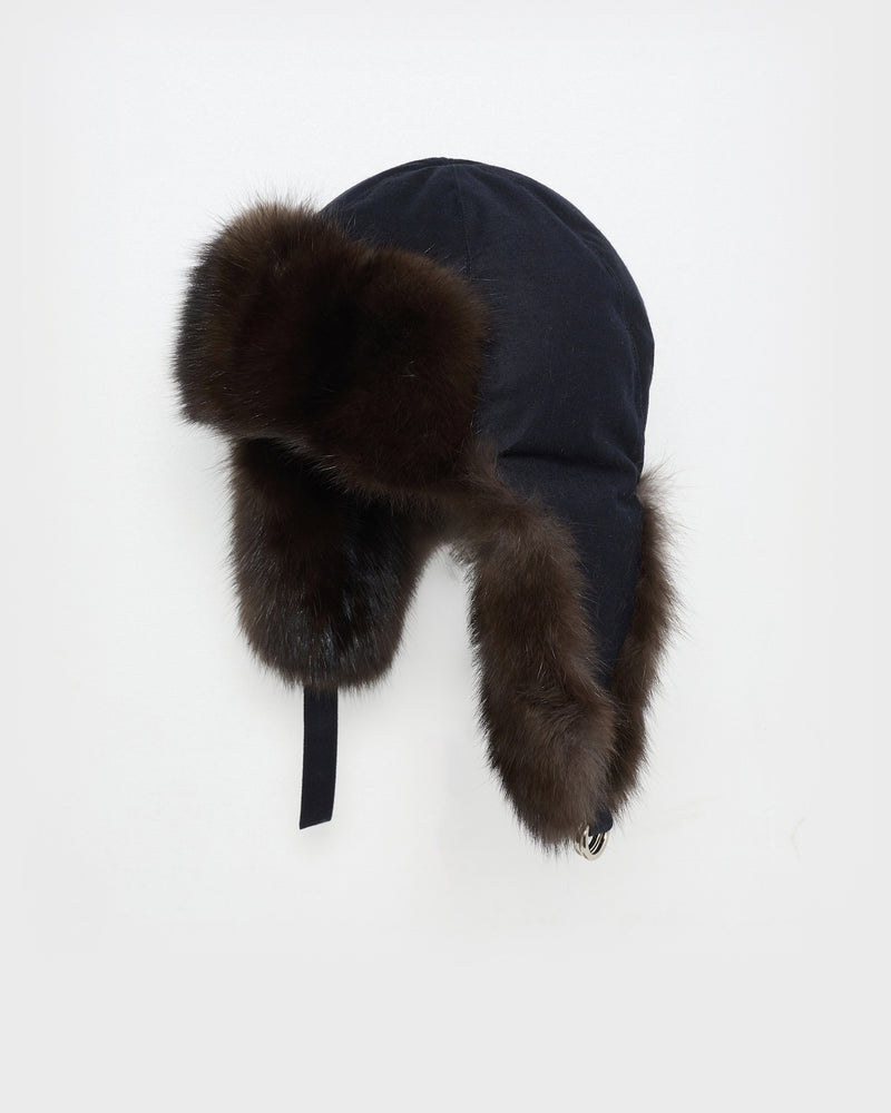 Loro Piana flannel and sable ushanka - navy - Yves Salomon