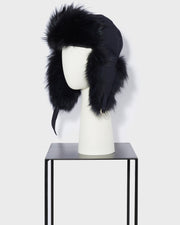 Flannel ushanka with fox fur