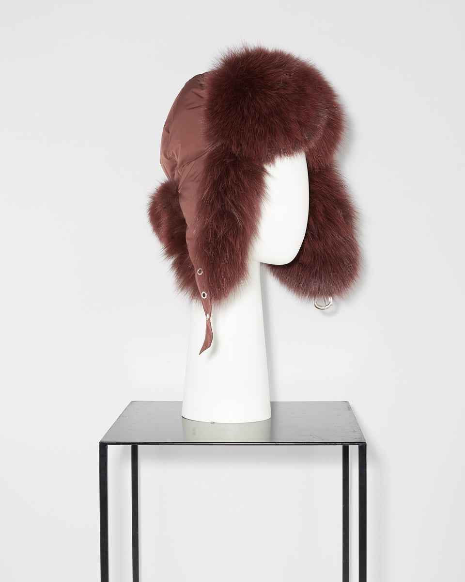 Ushanka in quilted technical fabric with fox fur