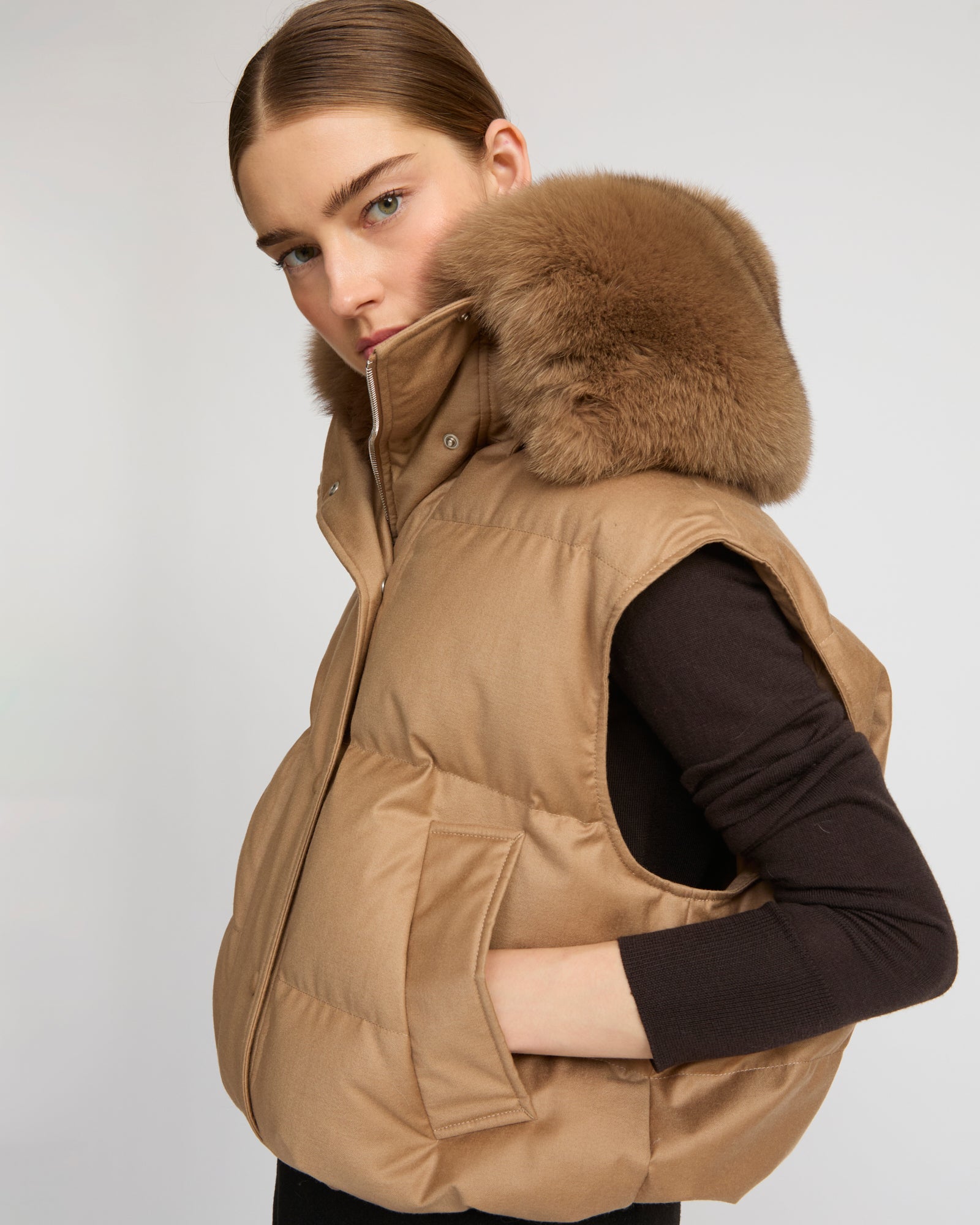 Flannel gilet with fox fur collar -Yves Salomon