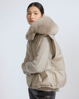 Flannel gilet with fox fur collar