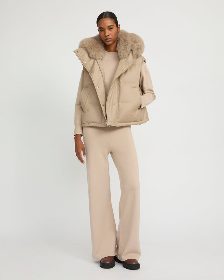 Flannel gilet with fox fur collar