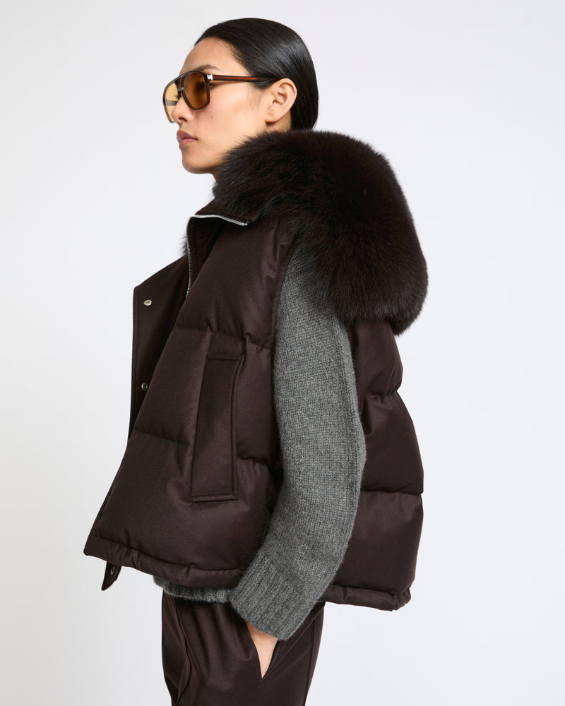 Flannel gilet with fox fur collar - Yves Salomon - New Fall Winter Collection