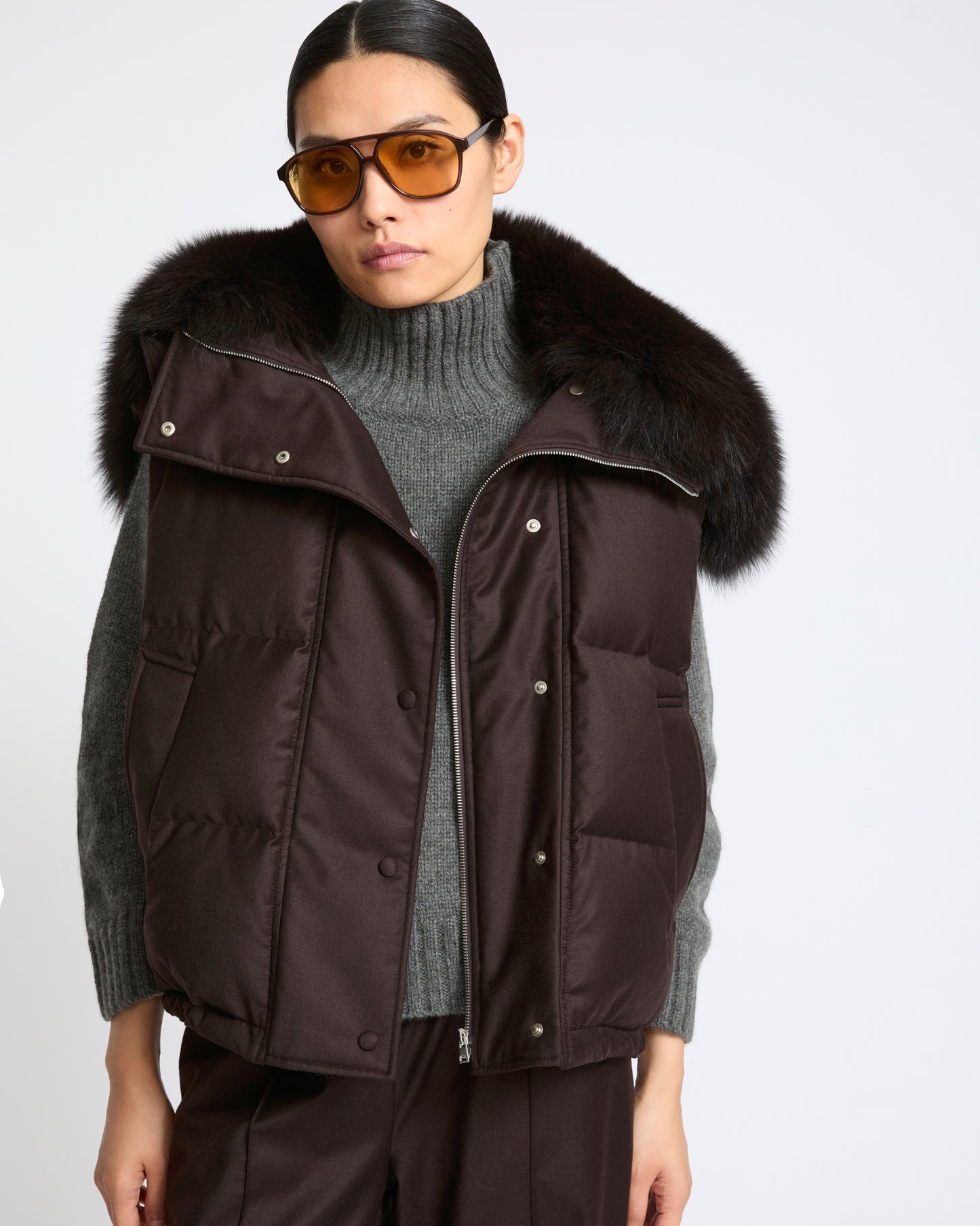 Flannel gilet with fox fur collar - Yves Salomon - New Fall Winter Collection