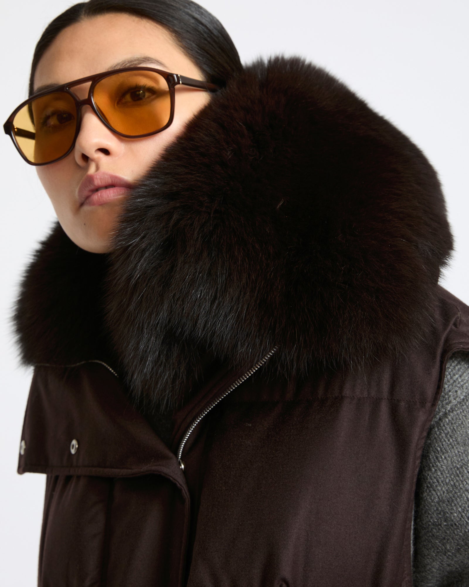 Flannel gilet with fox fur collar - Yves Salomon - New Fall Winter Collection