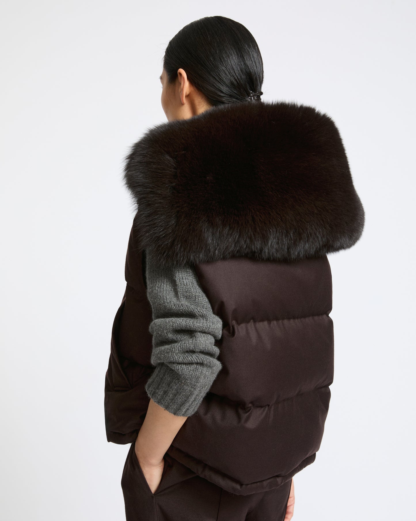 Flannel gilet with fox fur collar - Yves Salomon - New Fall Winter Collection