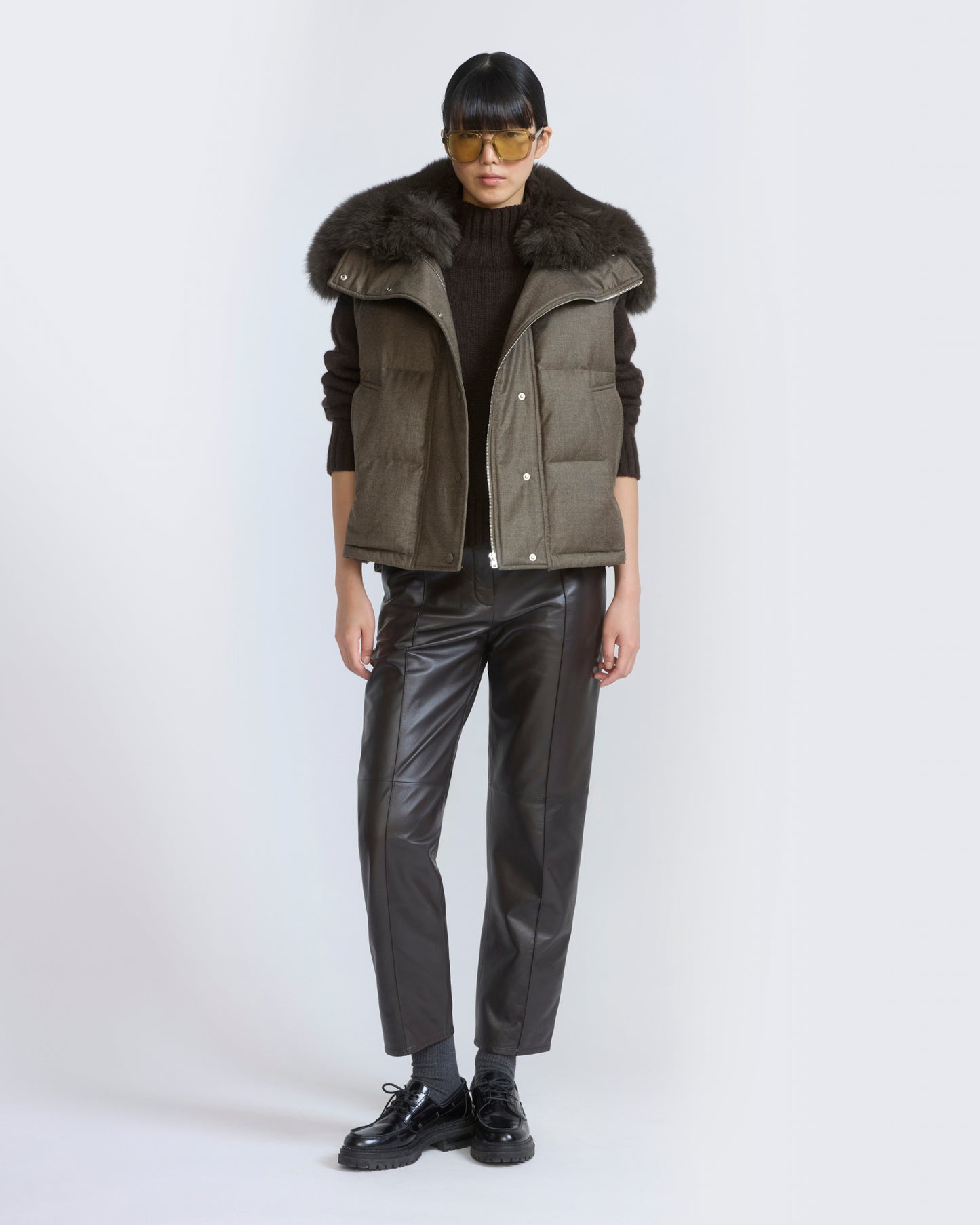 Flannel gilet with fox fur collar - Yves Salomon - New Fall/Winter Collection