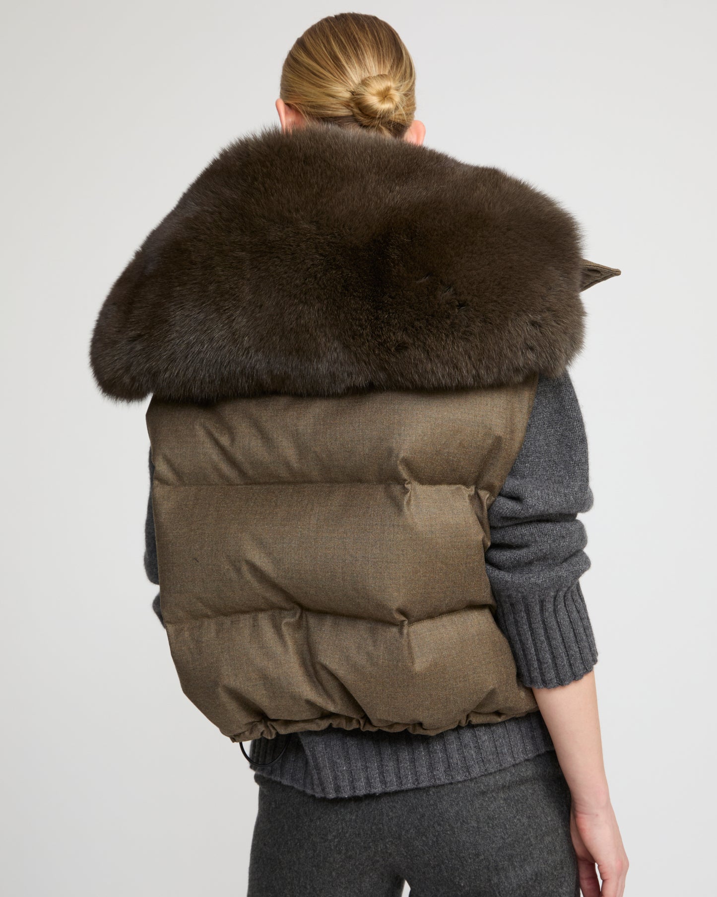 Flannel gilet with fox fur collar