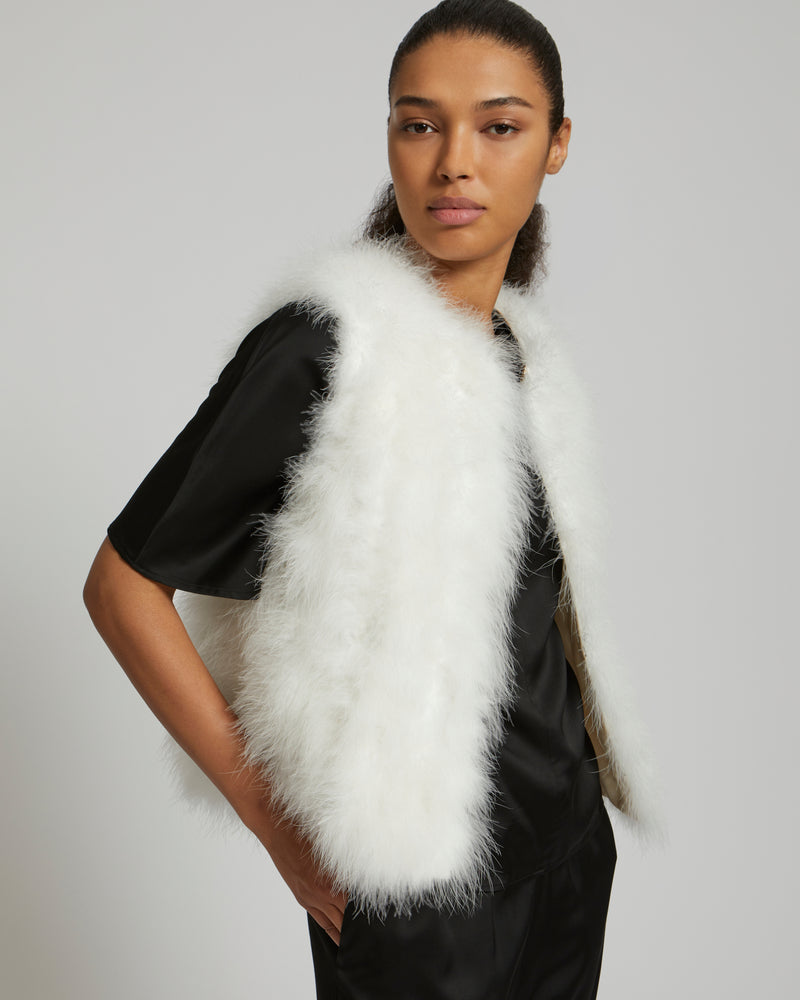 Cropped feather gilet - white - Yves Salomon