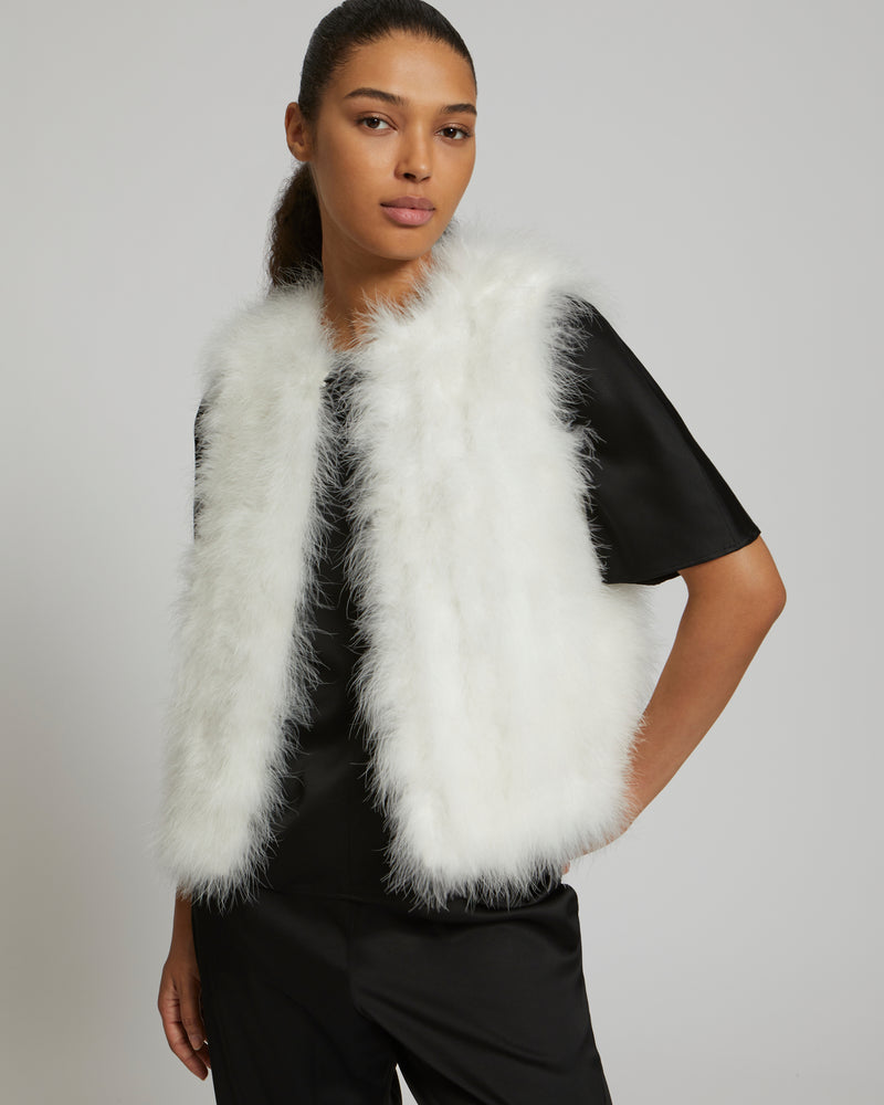 Cropped feather gilet - white - Yves Salomon