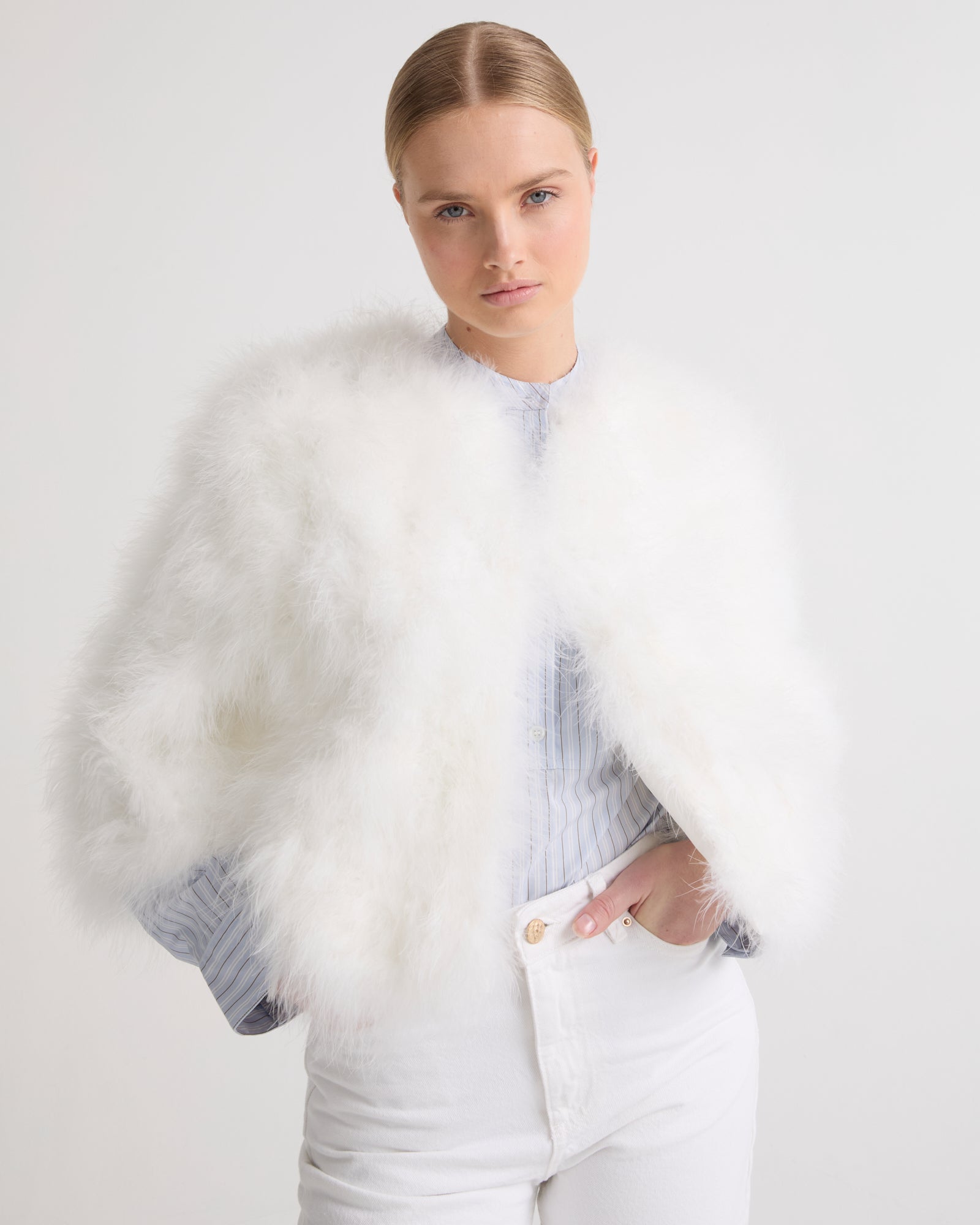 Cropped feather jacket - white - Yves Salomon – Yves Salomon UK
