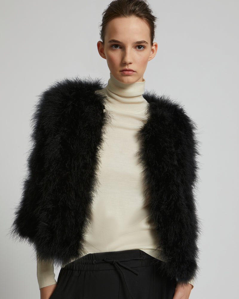 Cropped feather jacket - black - Yves Salomon